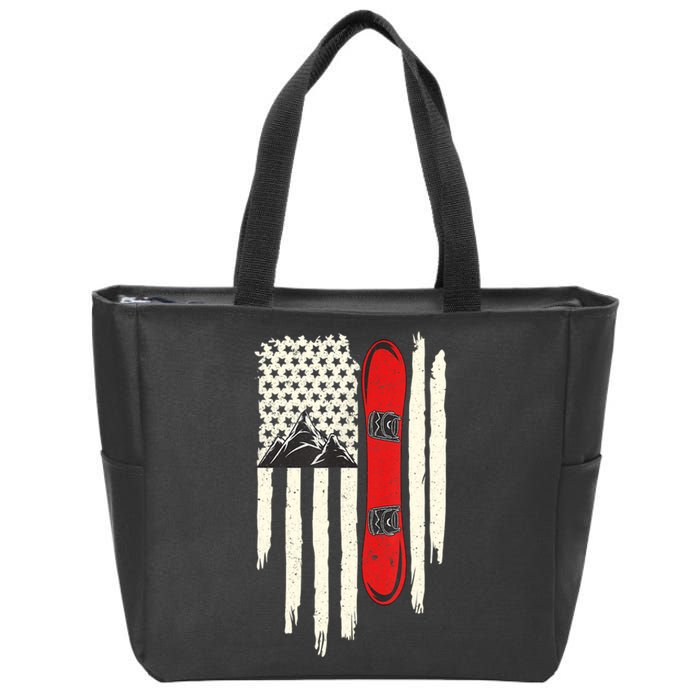 Snowboard American Flag Winter Sports Alpine Snowboarding TShirt Zip Tote Bag