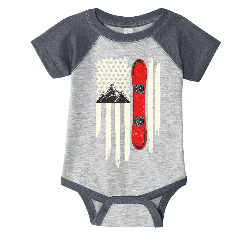Snowboard American Flag Winter Sports Alpine Snowboarding TShirt Infant Baby Jersey Bodysuit