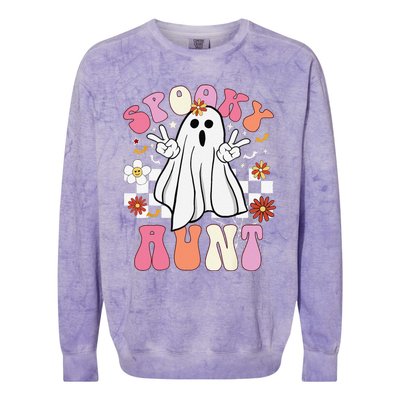 Spooky Aunt Floral Ghost Hippie Halloween Spooky Family Colorblast Crewneck Sweatshirt