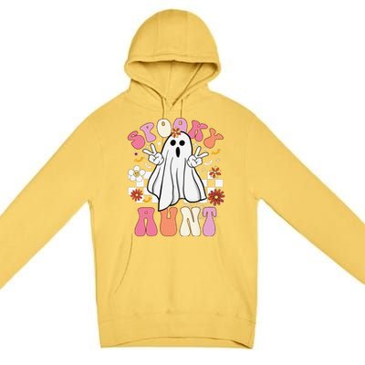 Spooky Aunt Floral Ghost Hippie Halloween Spooky Family Premium Pullover Hoodie