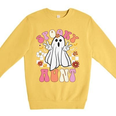 Spooky Aunt Floral Ghost Hippie Halloween Spooky Family Premium Crewneck Sweatshirt