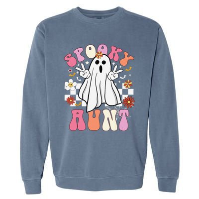 Spooky Aunt Floral Ghost Hippie Halloween Spooky Family Garment-Dyed Sweatshirt