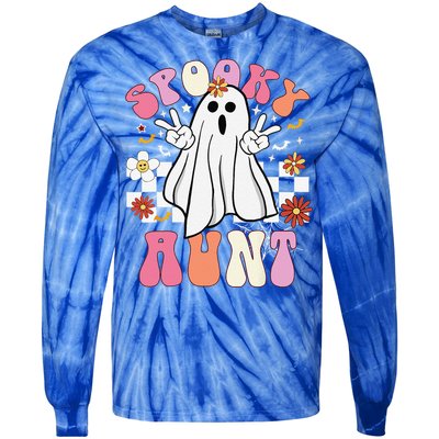 Spooky Aunt Floral Ghost Hippie Halloween Spooky Family Tie-Dye Long Sleeve Shirt