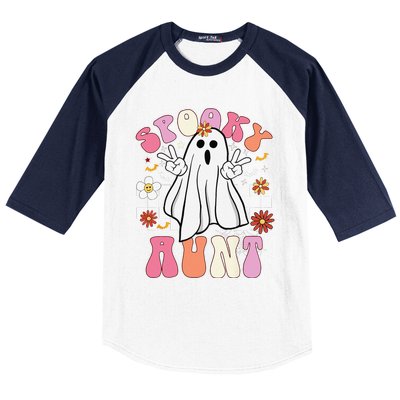 Spooky Aunt Floral Ghost Hippie Halloween Spooky Family Baseball Sleeve Shirt