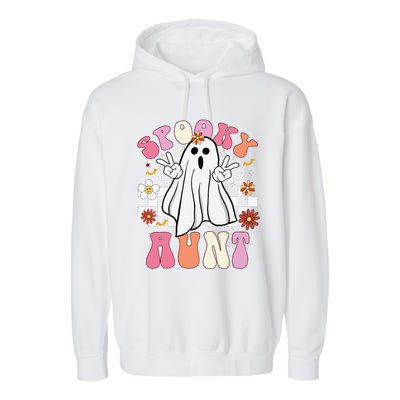 Spooky Aunt Floral Ghost Hippie Halloween Spooky Family Garment-Dyed Fleece Hoodie