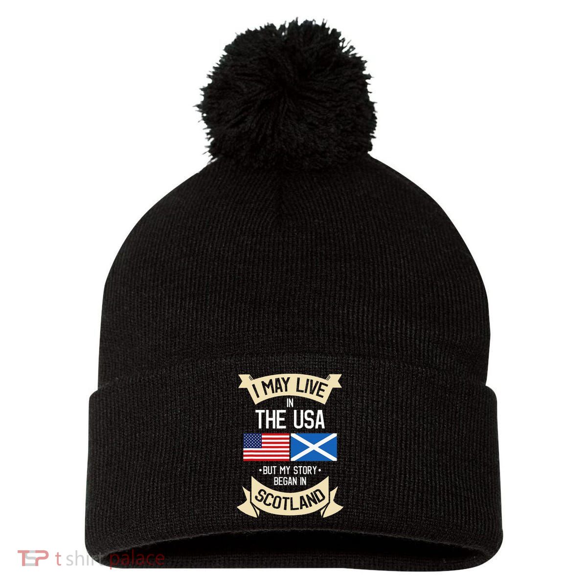 Scotland American Flag Usa Scottish Roots Gifts Pom Pom 12in Knit Beanie