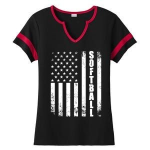 Softball American Flag Usa Sport Patriotic Softball Player Great Gift Ladies Halftime Notch Neck Tee