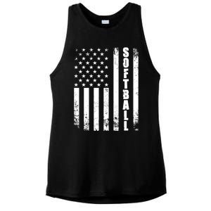 Softball American Flag Usa Sport Patriotic Softball Player Great Gift Ladies PosiCharge Tri-Blend Wicking Tank