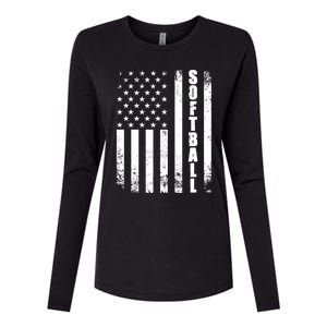 Softball American Flag Usa Sport Patriotic Softball Player Great Gift Womens Cotton Relaxed Long Sleeve T-Shirt