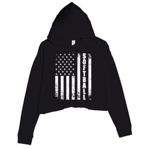 Softball American Flag Usa Sport Patriotic Softball Player Great Gift Crop Fleece Hoodie