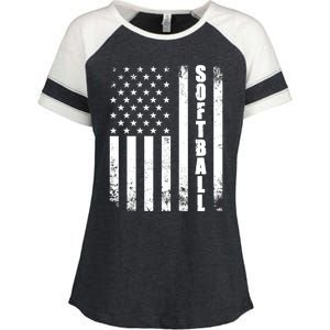 Softball American Flag Usa Sport Patriotic Softball Player Great Gift Enza Ladies Jersey Colorblock Tee