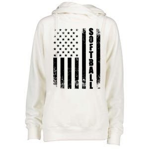 Softball American Flag Usa Sport Patriotic Softball Player Great Gift Womens Funnel Neck Pullover Hood