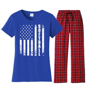 Softball American Flag Usa Sport Patriotic Softball Player Great Gift Women's Flannel Pajama Set