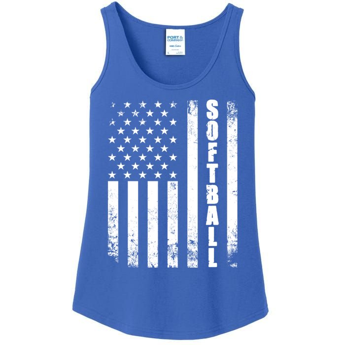 Softball American Flag Usa Sport Patriotic Softball Player Great Gift Ladies Essential Tank