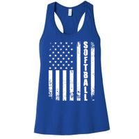 Softball American Flag Usa Sport Patriotic Softball Player Great Gift Women's Racerback Tank