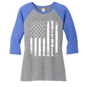 Softball American Flag Usa Sport Patriotic Softball Player Great Gift Women's Tri-Blend 3/4-Sleeve Raglan Shirt