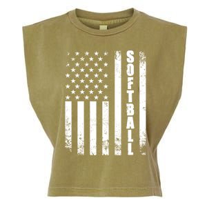 Softball American Flag Usa Sport Patriotic Softball Player Great Gift Garment-Dyed Women's Muscle Tee