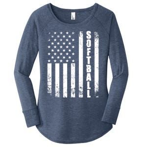 Softball American Flag Usa Sport Patriotic Softball Player Great Gift Women's Perfect Tri Tunic Long Sleeve Shirt