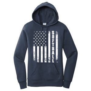 Softball American Flag Usa Sport Patriotic Softball Player Great Gift Women's Pullover Hoodie