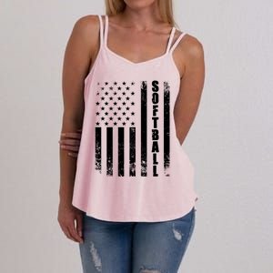 Softball American Flag Usa Sport Patriotic Softball Player Great Gift Women's Strappy Tank