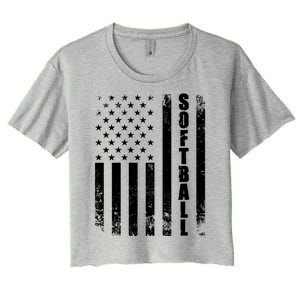 Softball American Flag Usa Sport Patriotic Softball Player Great Gift Women's Crop Top Tee