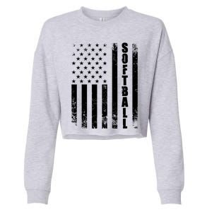 Softball American Flag Usa Sport Patriotic Softball Player Great Gift Cropped Pullover Crew