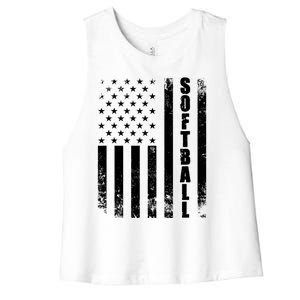 Softball American Flag Usa Sport Patriotic Softball Player Great Gift Women's Racerback Cropped Tank