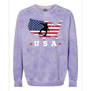 Skateboader American Flag Usa Patriotic Sports American Skateboarding Skater Colorblast Crewneck Sweatshirt