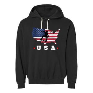 Skateboader American Flag Usa Patriotic Sports American Skateboarding Skater Garment-Dyed Fleece Hoodie