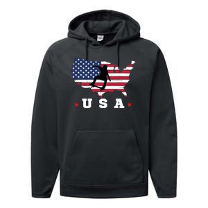 Skateboader American Flag Usa Patriotic Sports American Skateboarding Skater Performance Fleece Hoodie