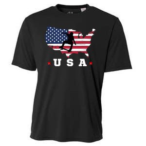 Skateboader American Flag Usa Patriotic Sports American Skateboarding Skater Cooling Performance Crew T-Shirt