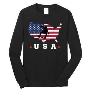 Skateboader American Flag Usa Patriotic Sports American Skateboarding Skater Long Sleeve Shirt