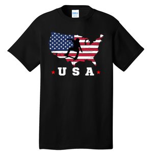 Skateboader American Flag Usa Patriotic Sports American Skateboarding Skater Tall T-Shirt