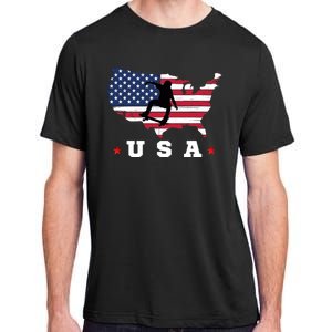 Skateboader American Flag Usa Patriotic Sports American Skateboarding Skater Adult ChromaSoft Performance T-Shirt