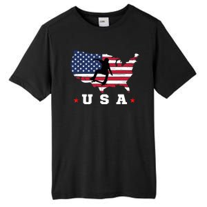 Skateboader American Flag Usa Patriotic Sports American Skateboarding Skater Tall Fusion ChromaSoft Performance T-Shirt