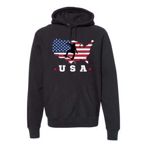 Skateboader American Flag Usa Patriotic Sports American Skateboarding Skater Premium Hoodie