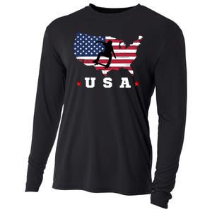 Skateboader American Flag Usa Patriotic Sports American Skateboarding Skater Cooling Performance Long Sleeve Crew