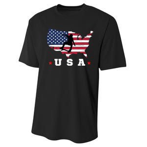 Skateboader American Flag Usa Patriotic Sports American Skateboarding Skater Performance Sprint T-Shirt