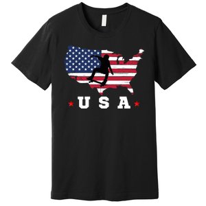 Skateboader American Flag Usa Patriotic Sports American Skateboarding Skater Premium T-Shirt