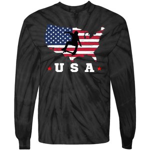 Skateboader American Flag Usa Patriotic Sports American Skateboarding Skater Tie-Dye Long Sleeve Shirt