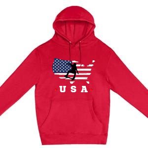 Skateboader American Flag Usa Patriotic Sports American Skateboarding Skater Premium Pullover Hoodie