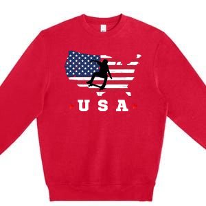 Skateboader American Flag Usa Patriotic Sports American Skateboarding Skater Premium Crewneck Sweatshirt