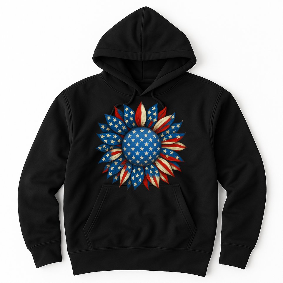 Sunflower American Flag 4th Of July Women Merica USA  Hoodie