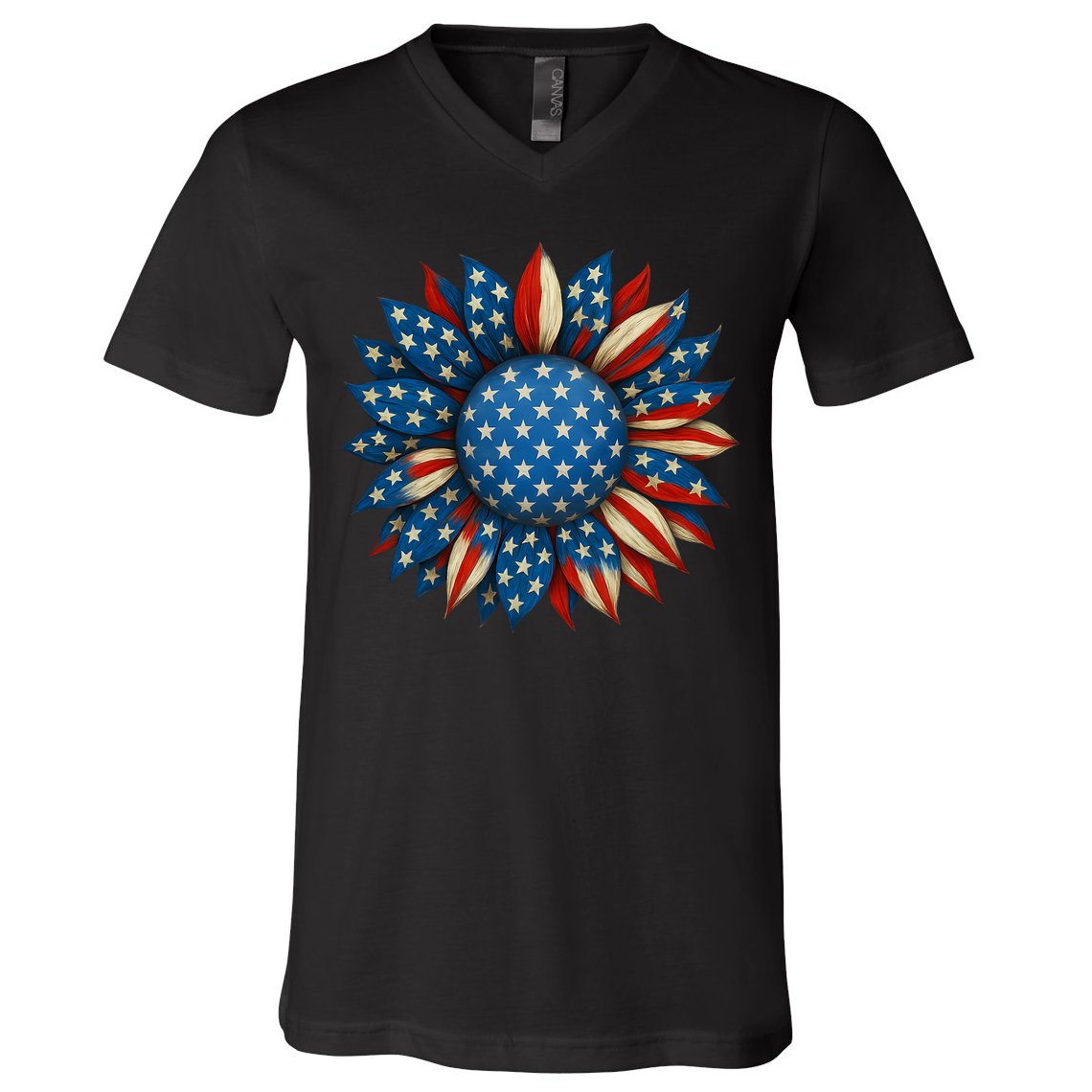 Sunflower American Flag 4th Of July Women Merica USA  V-Neck T-Shirt
