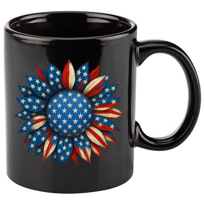 Sunflower American Flag 4th Of July Women Merica USA  11oz C Handle Ceramic Mug