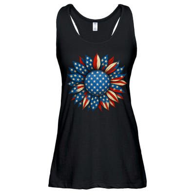 Sunflower American Flag 4th Of July Women Merica USA  Ladies Essential Flowy Tank