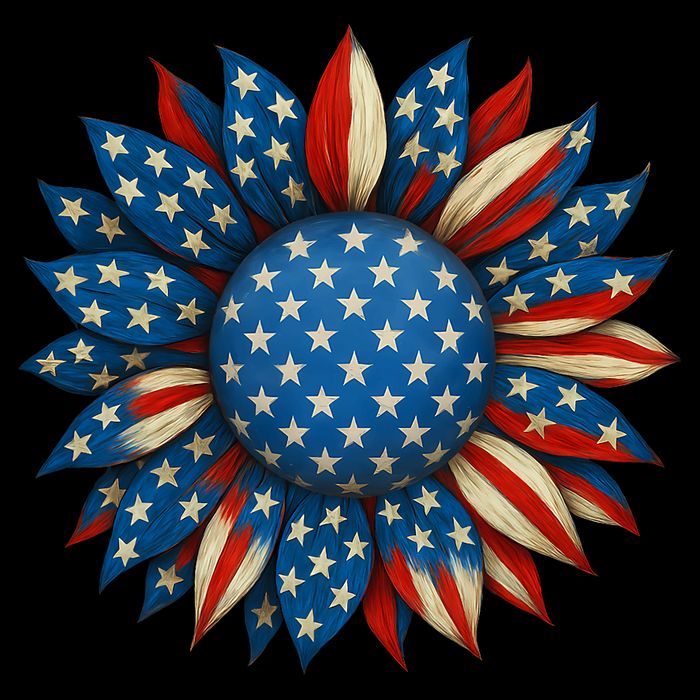 Sunflower American Flag 4th Of July Women Merica USA  Flat Bill Trucker Hat
