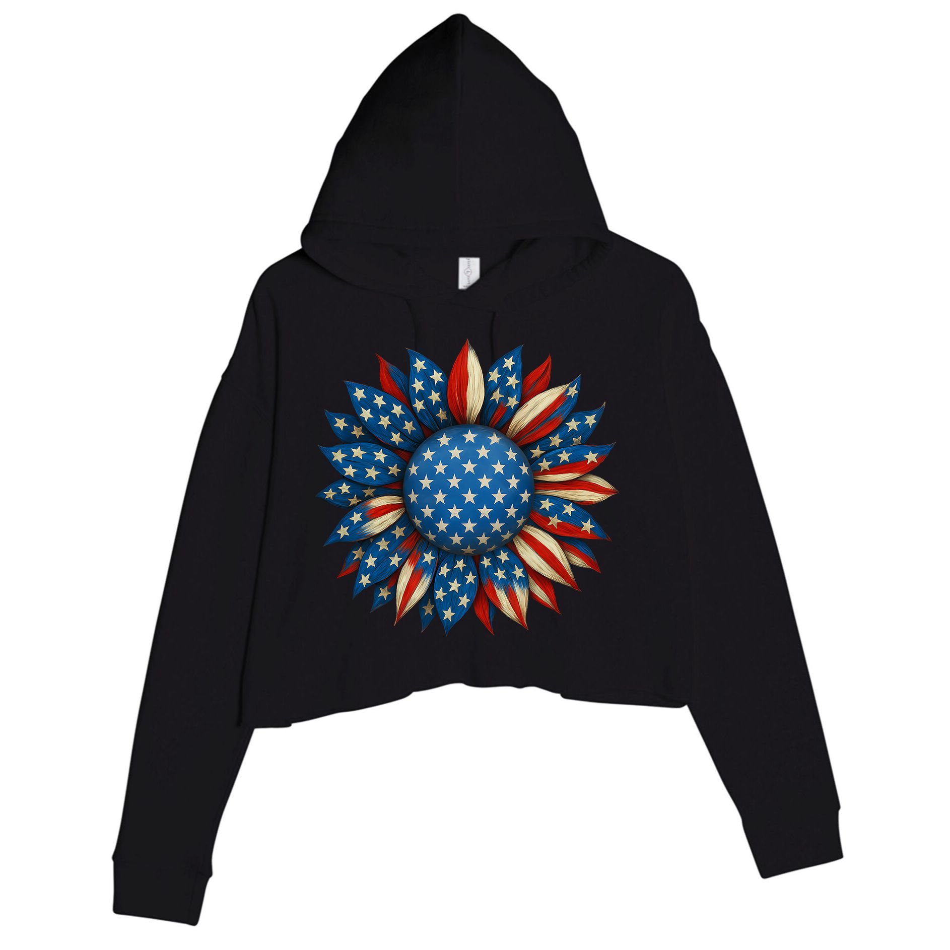Sunflower American Flag 4th Of July Women Merica USA  Crop Fleece Hoodie