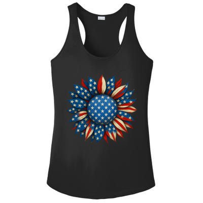 Sunflower American Flag 4th Of July Women Merica USA  Ladies PosiCharge Competitor Racerback Tank