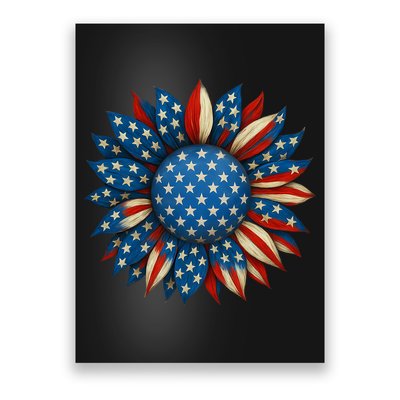 Sunflower American Flag 4th Of July Women Merica USA  Poster